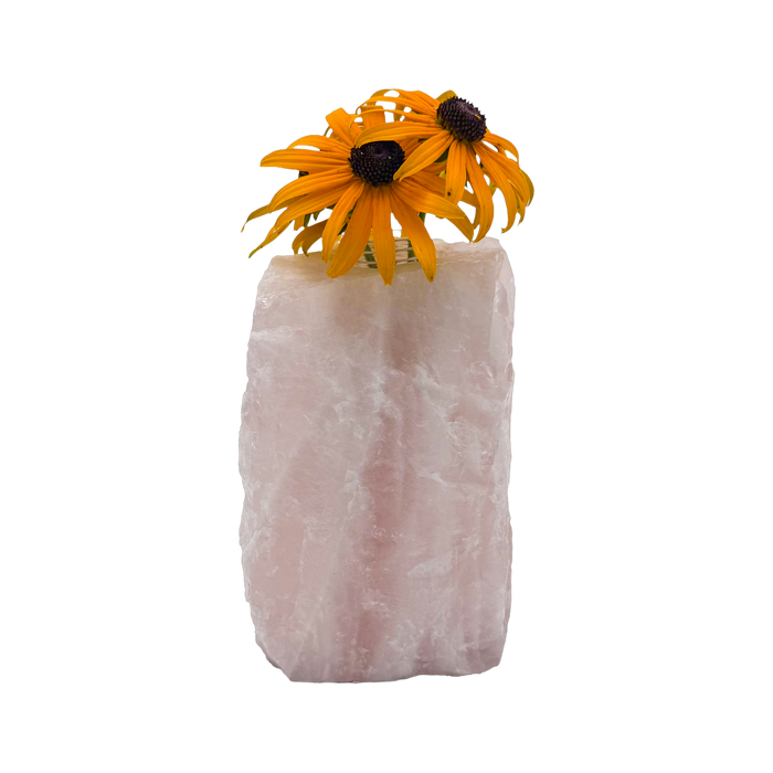 Rose quartz crystal vase in soft blush pink stone, A grade, Minas Gerais Brazil, view 1