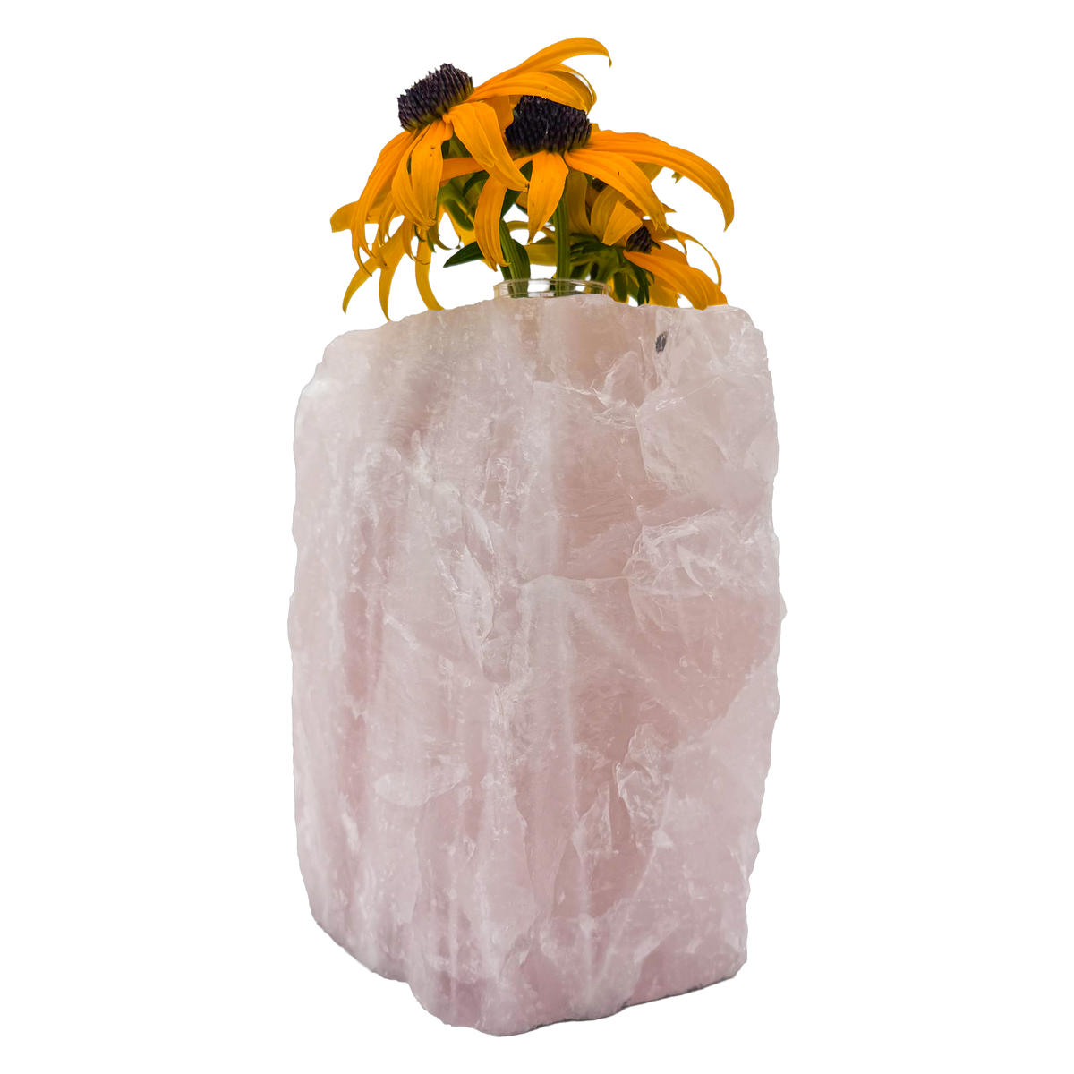 Rose quartz crystal vase in soft blush pink stone, A grade, Minas Gerais Brazil, view 2