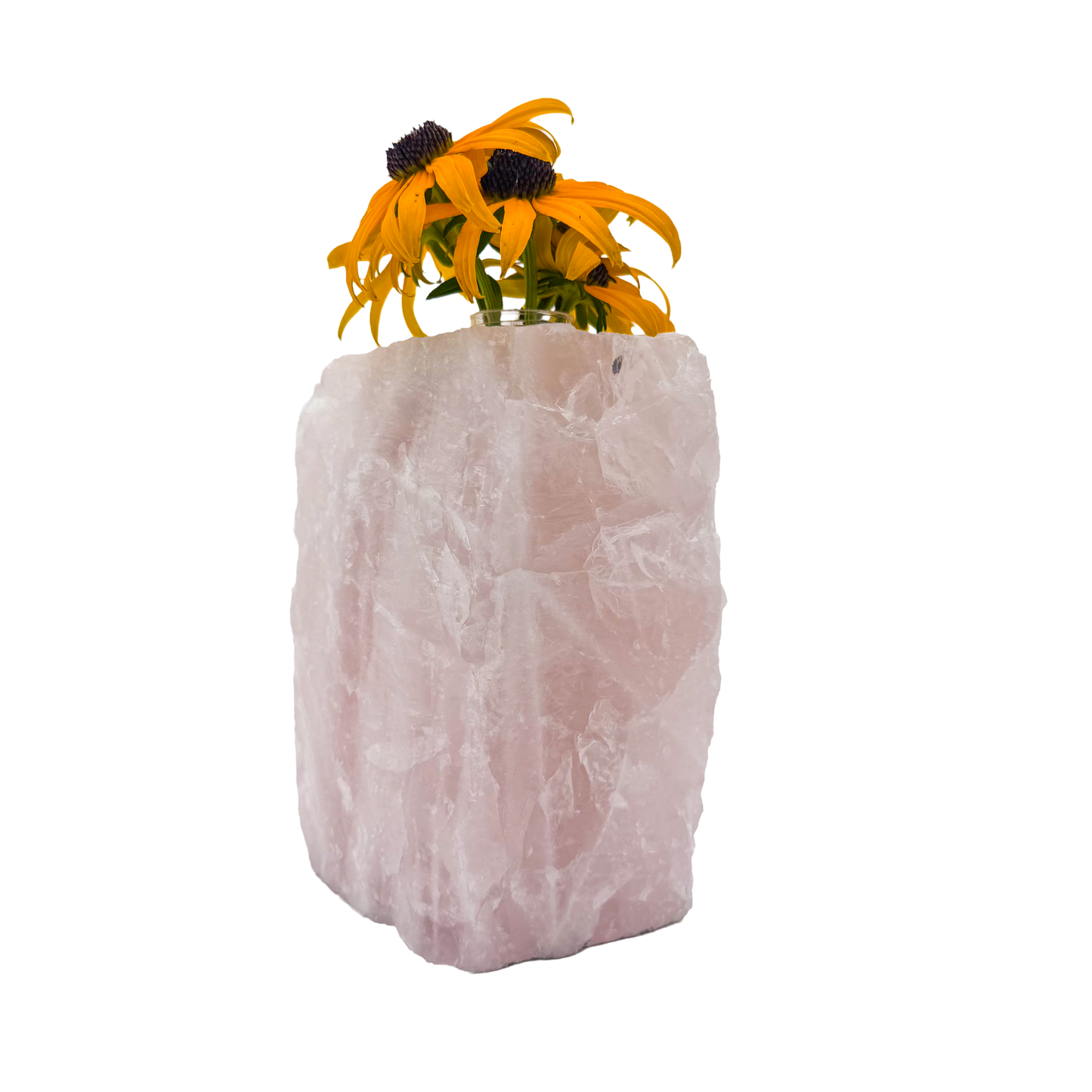 Rose quartz crystal vase in soft blush pink stone, A grade, Minas Gerais Brazil, view 2