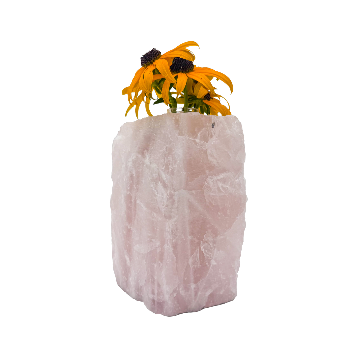 Rose quartz crystal vase in soft blush pink stone, A grade, Minas Gerais Brazil, view 2
