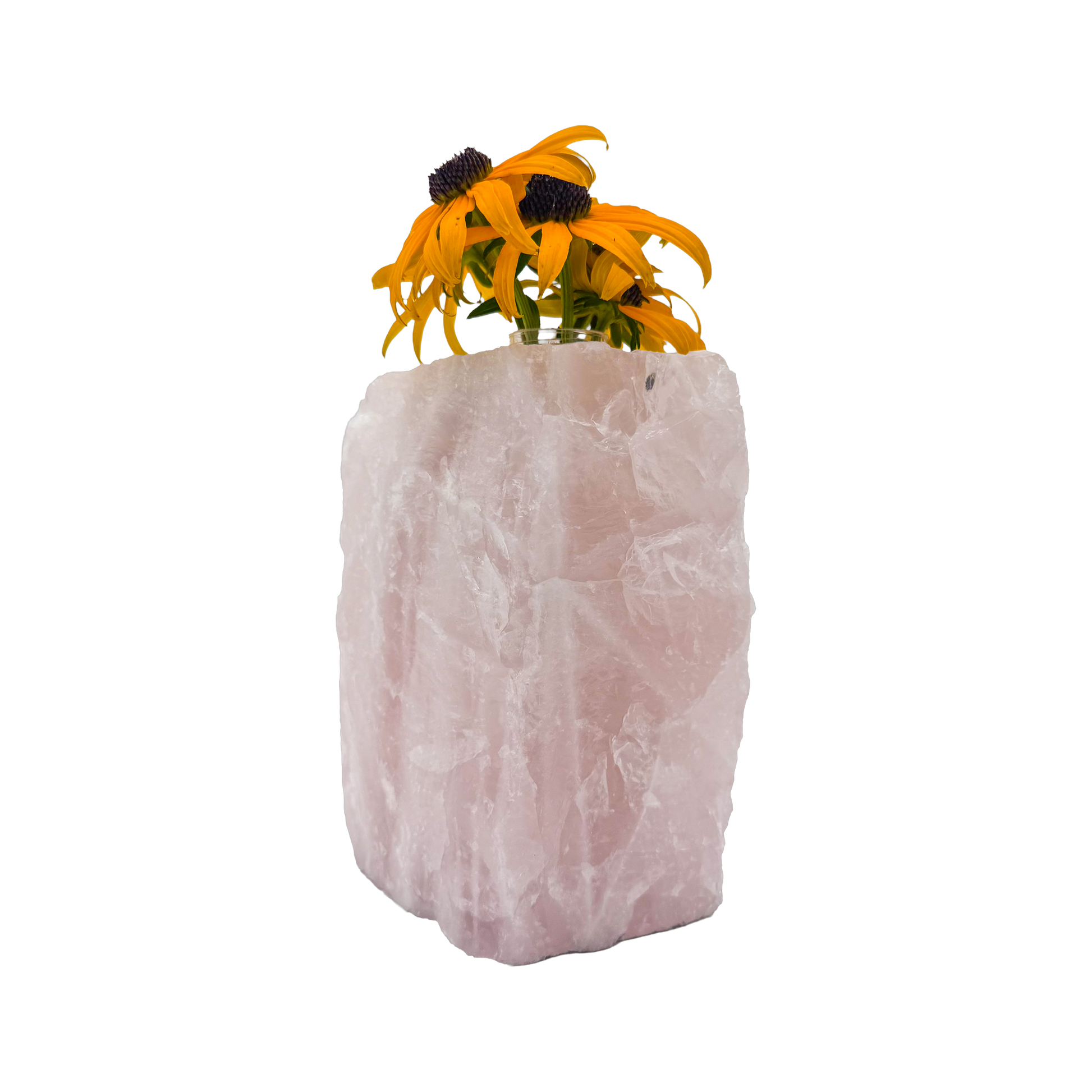 Rose quartz crystal vase in soft blush pink stone, A grade, Minas Gerais Brazil, view 2