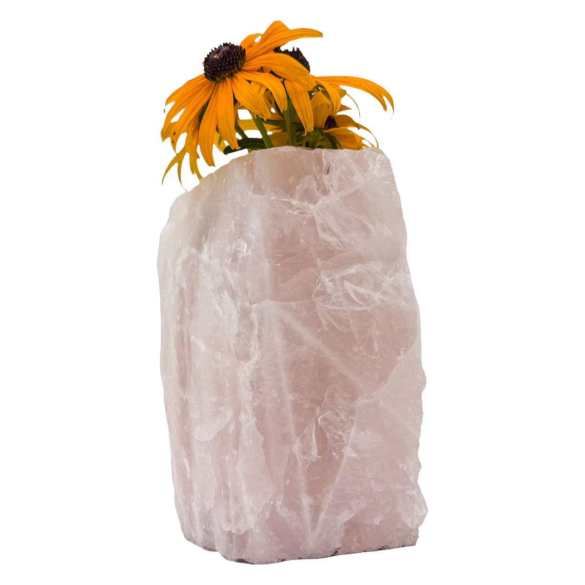 Rose quartz crystal vase in soft blush pink stone, A grade, Minas Gerais Brazil, view 3