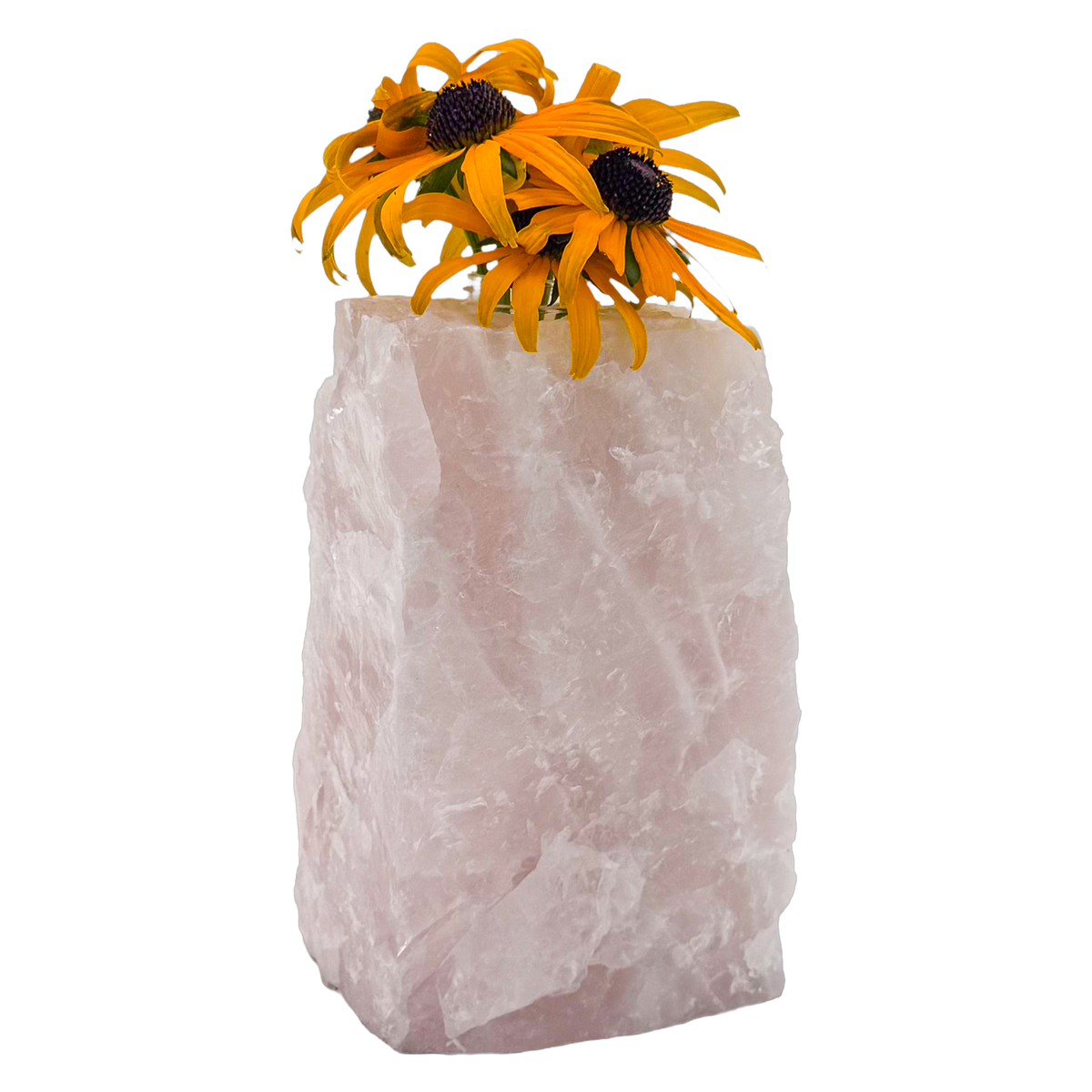 Rose quartz crystal vase in soft blush pink stone, A grade, Minas Gerais Brazil, view 5