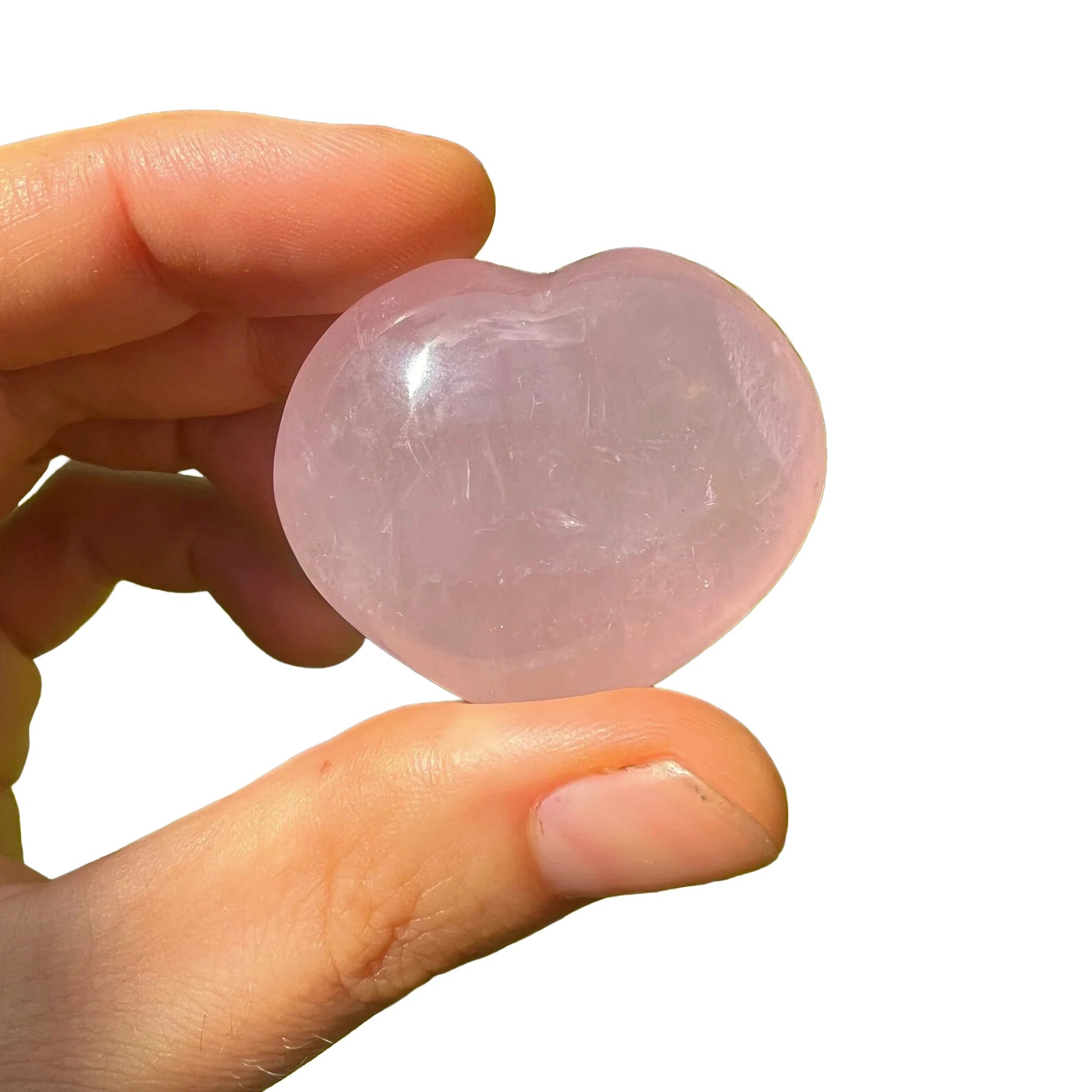 Looking down on Rose Quartz polished heart, sourced from Madagascar.