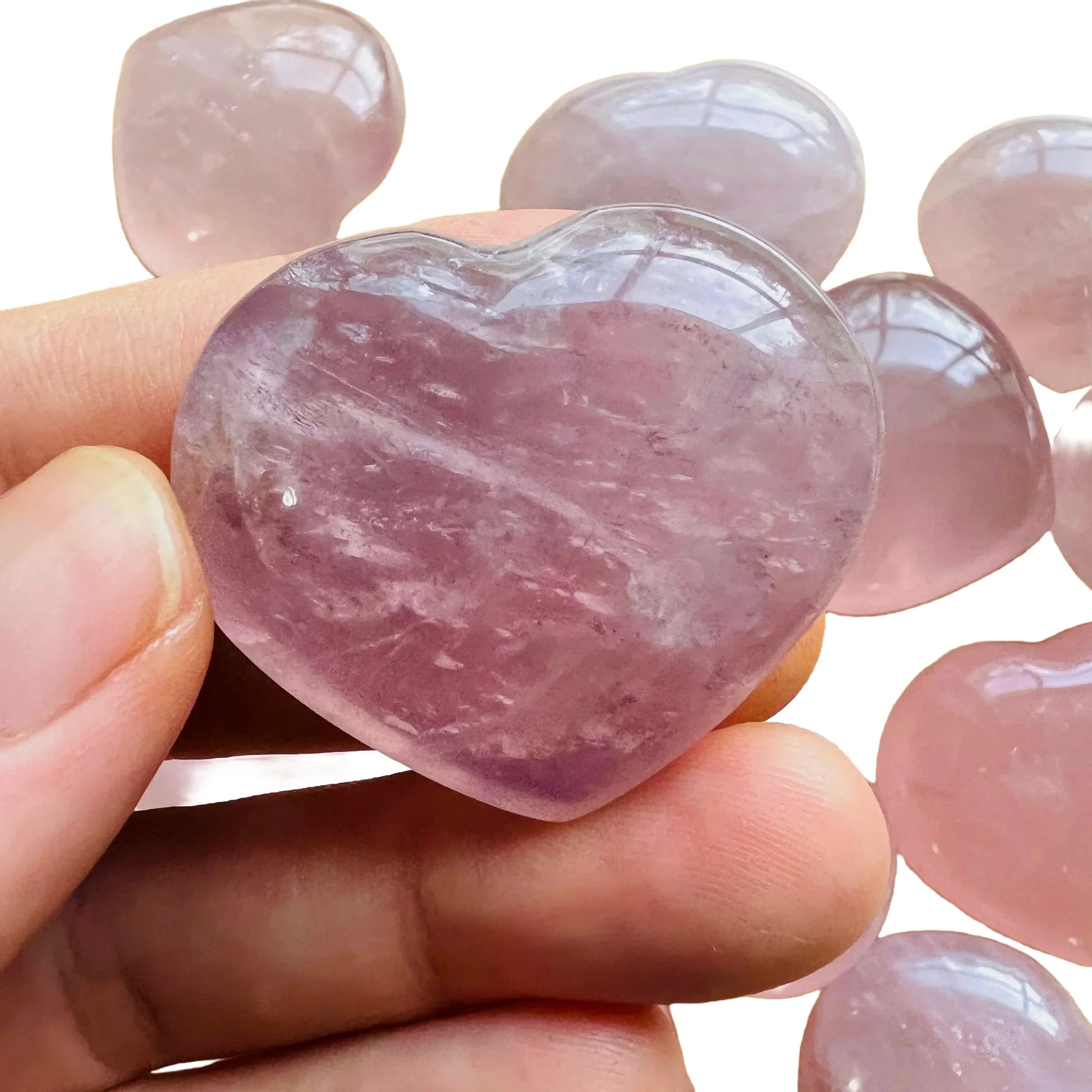 Full profile of Grade AA Rose Quartz heart ready to ship from Beyond Bohemian