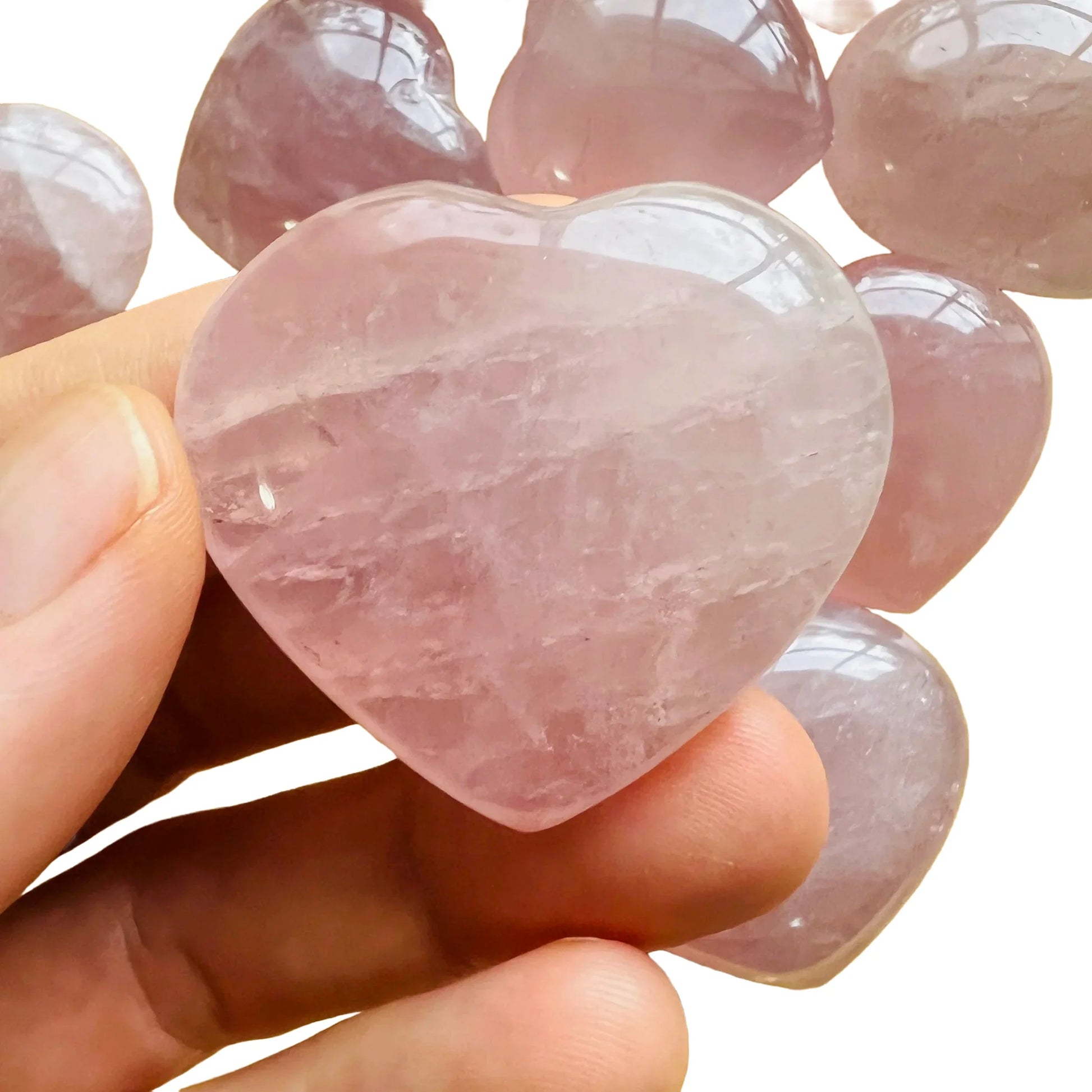 Full profile of Grade AA Rose Quartz heart ready to ship from Beyond Bohemian