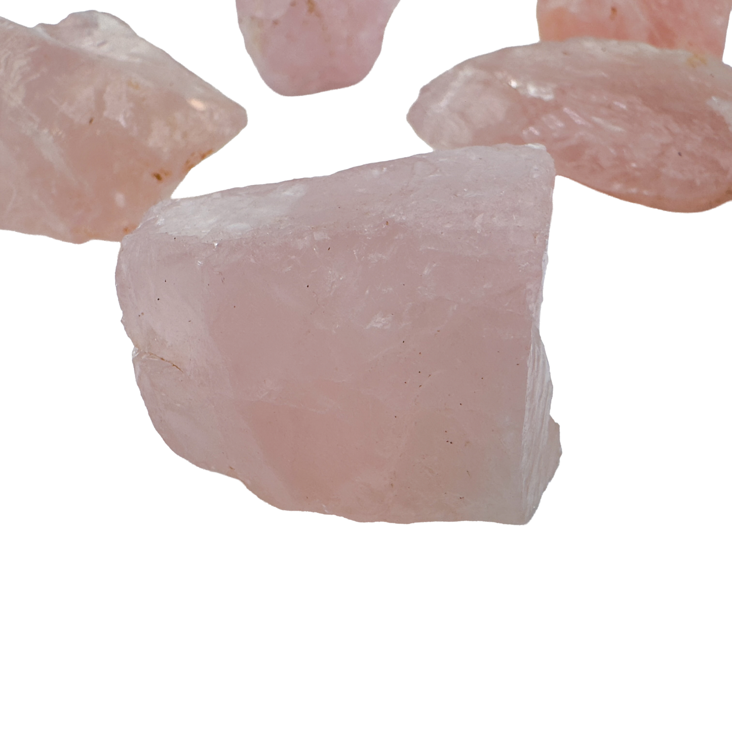 AA Rose Quartz raw stones from Namibia, two larger pink chunks