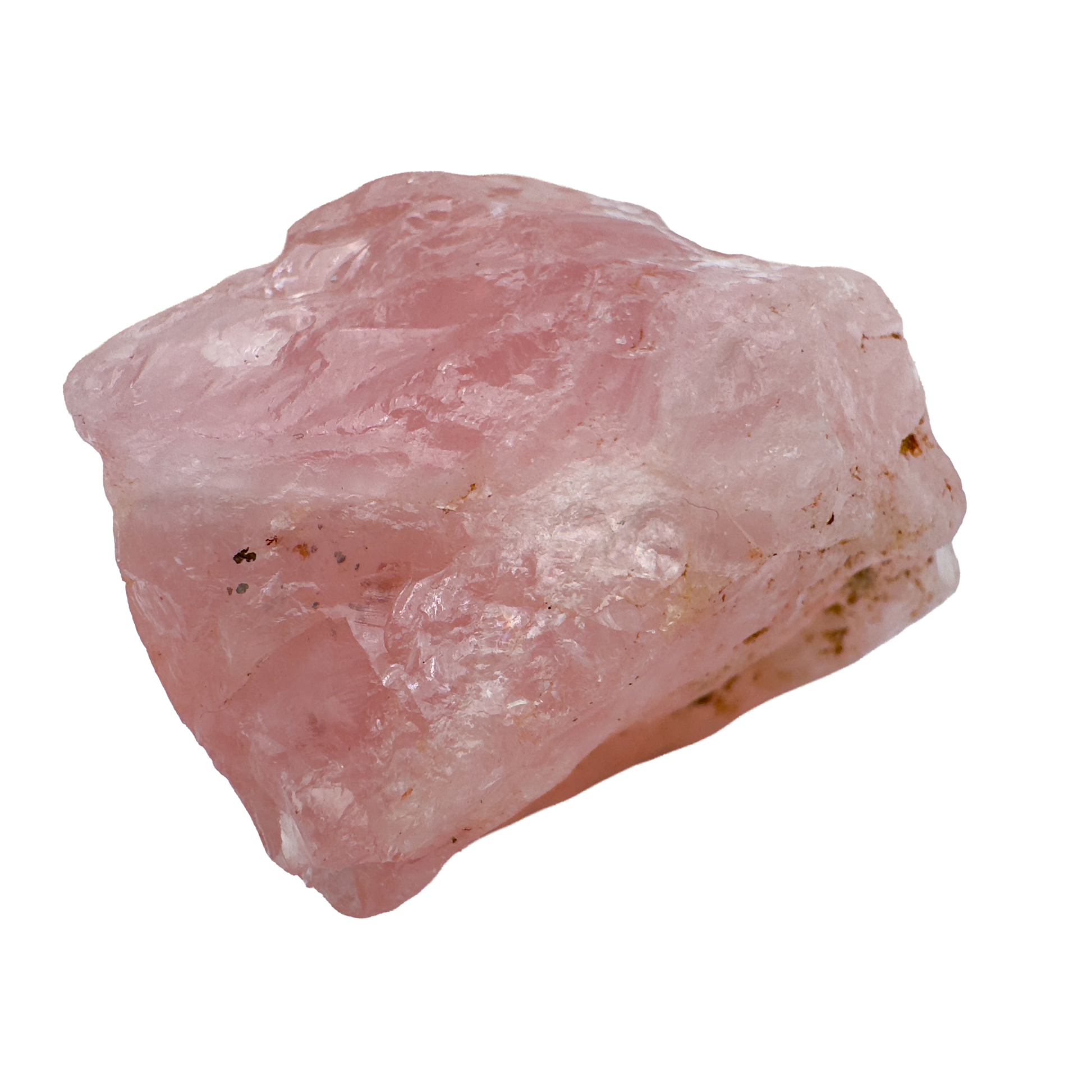 AA Rose Quartz raw stone from Namibia, single pink piece showing natural fracture