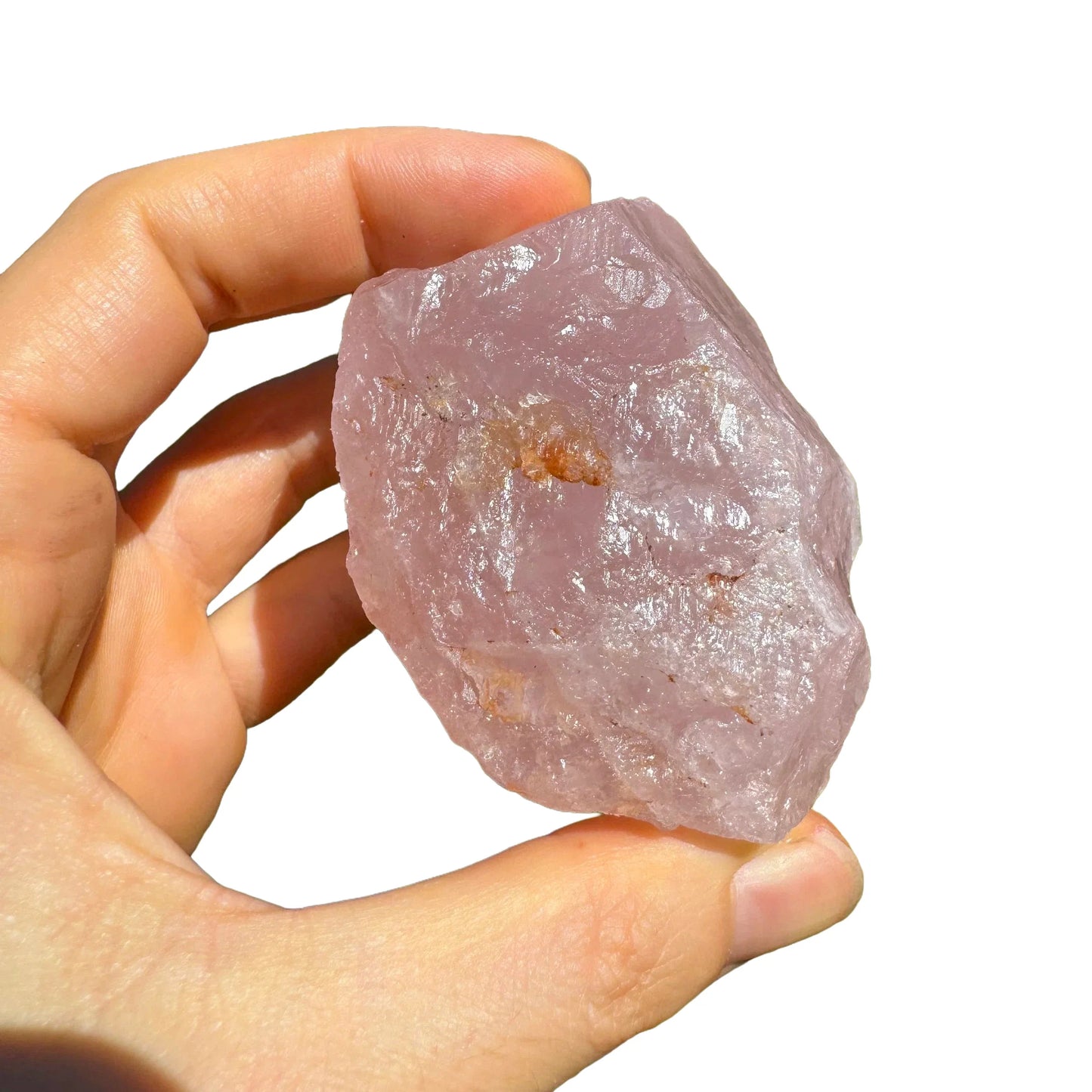 Full profile of Grade AAA Rose Quartz specimen ready to ship from Beyond Bohemian