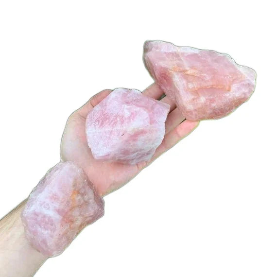 Detail capture of Rose Quartz raw stone, showing earthy tone.