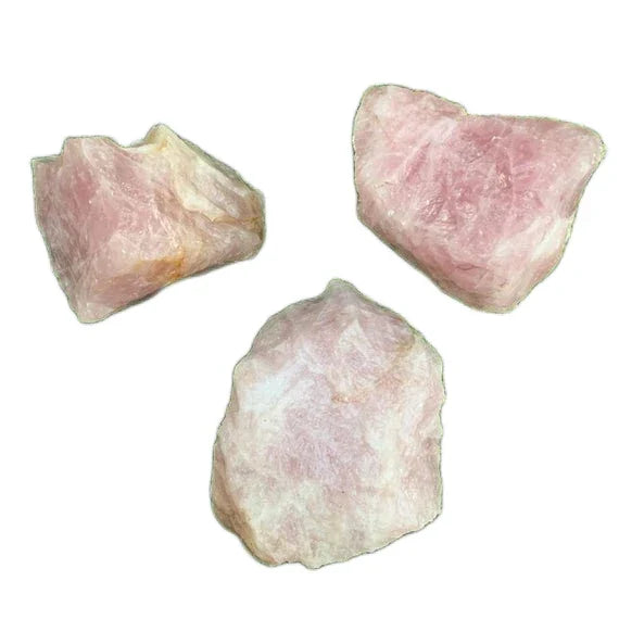 Bird's-eye view of pink Rose Quartz raw stone, Madagascar-sourced, showing natural sheen.
