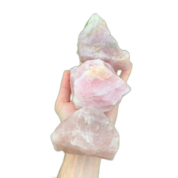 Back view of Grade AA Rose Quartz raw showing natural surface