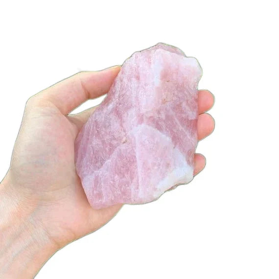 Back view of Grade AAA Rose Quartz raw showing natural surface