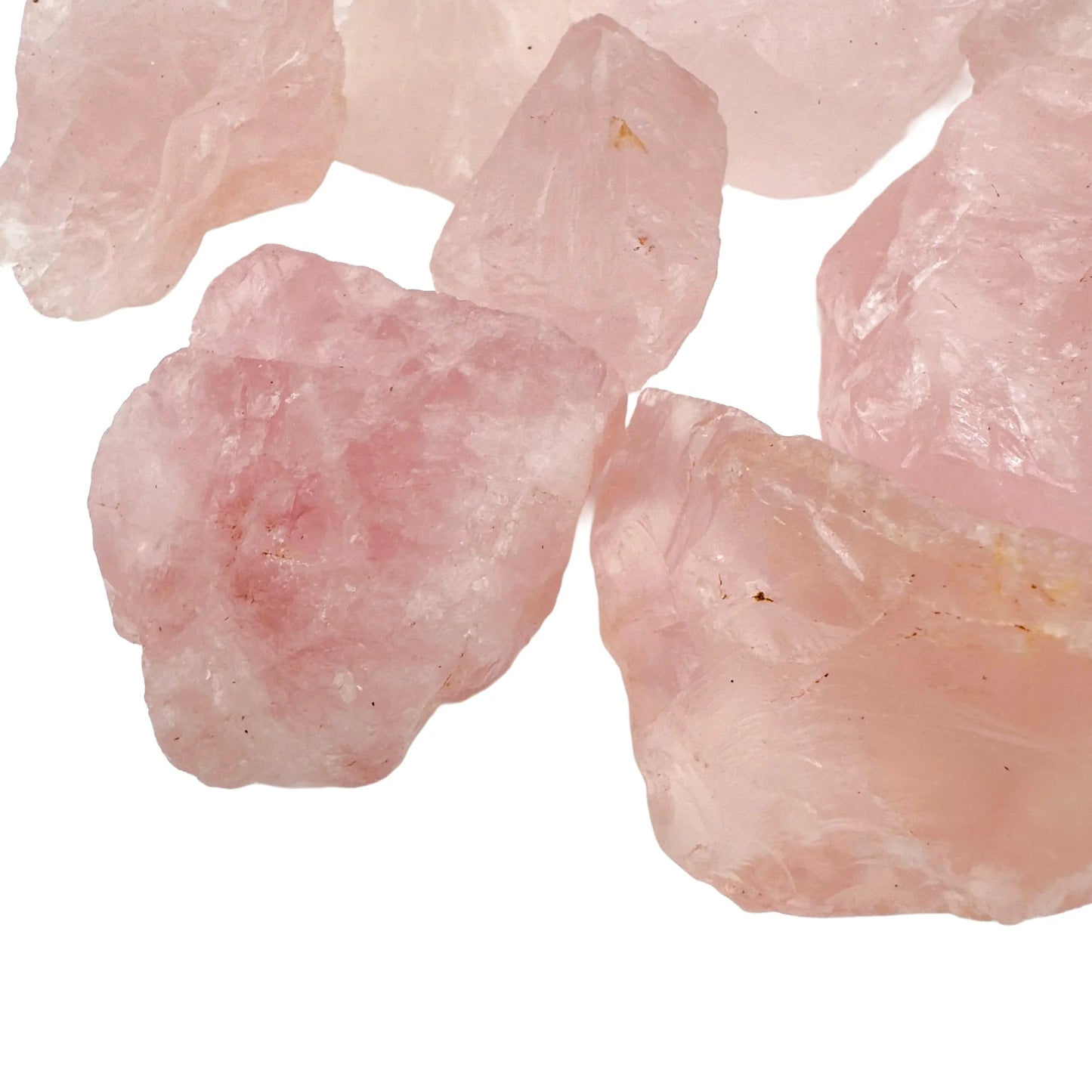Plan view of Rose Quartz raw stone, turned to for Love.