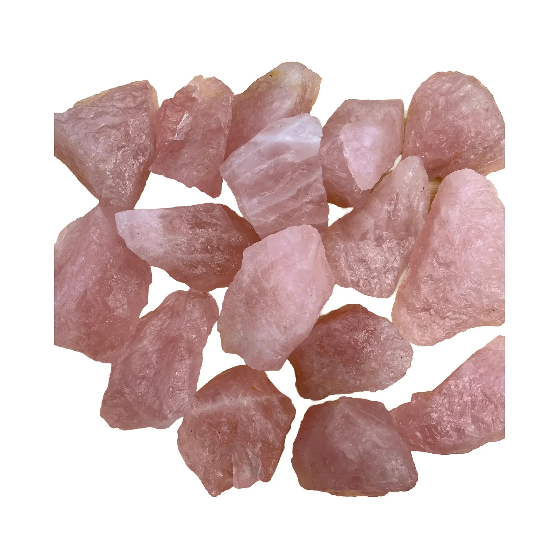 Raw Rose Quartz Crystals traditionally associated with Anxiety Relief, Calm & Emotional Healing — pink rough, AA grade from Brazil