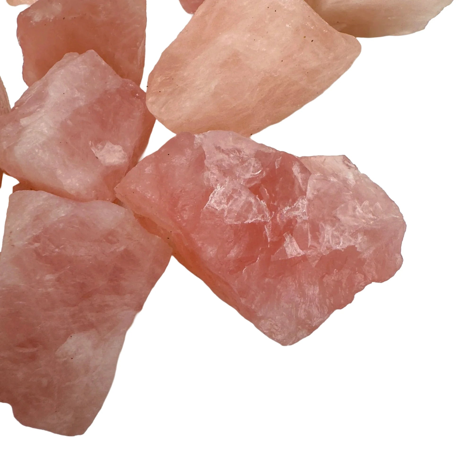 Edge-on view of Grade AA Rose Quartz raw stone, sourced from Namibia, kept near for Love and Self Love.