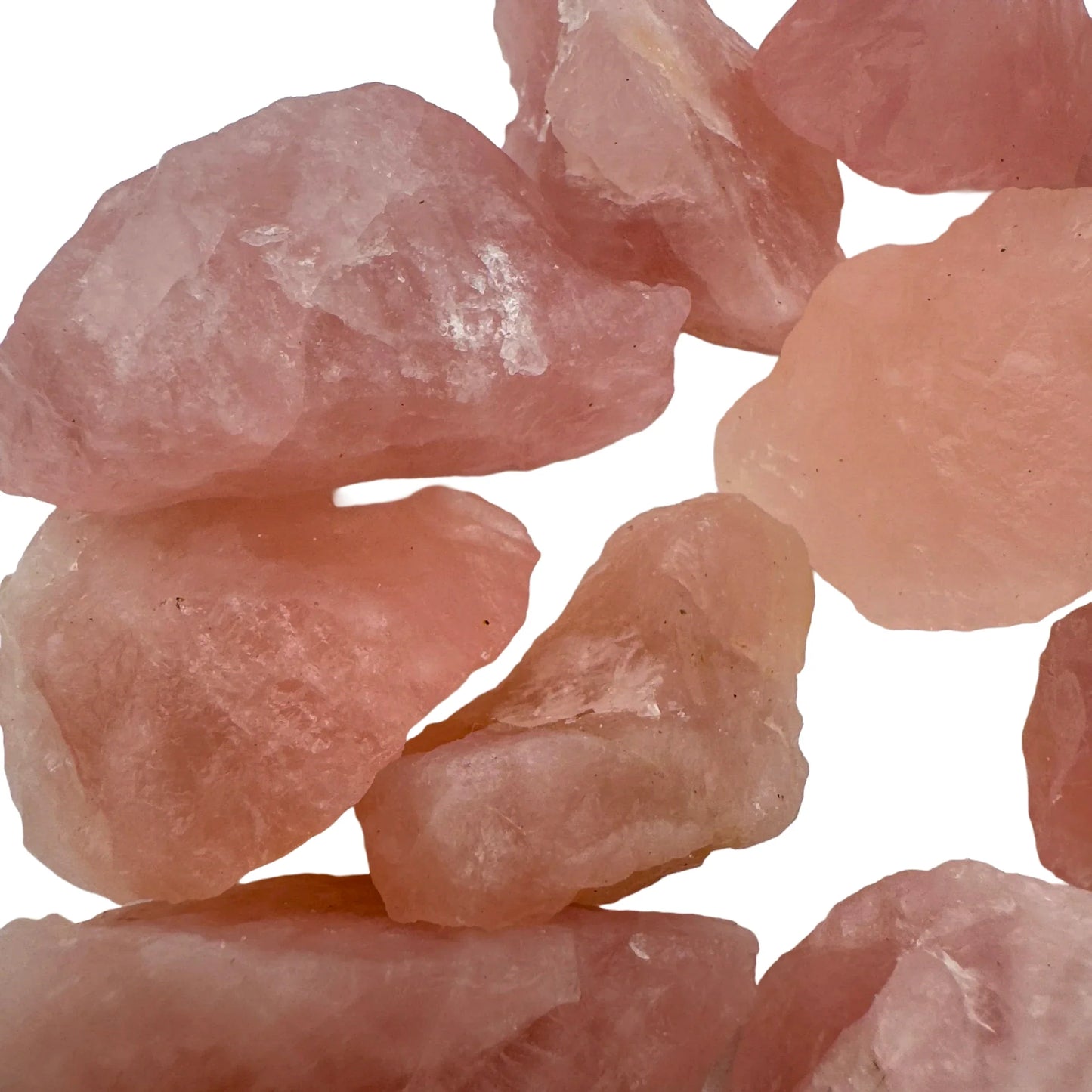 Underside detail of Grade AA Rose Quartz raw stone, Namibia-sourced, kept near for Love.