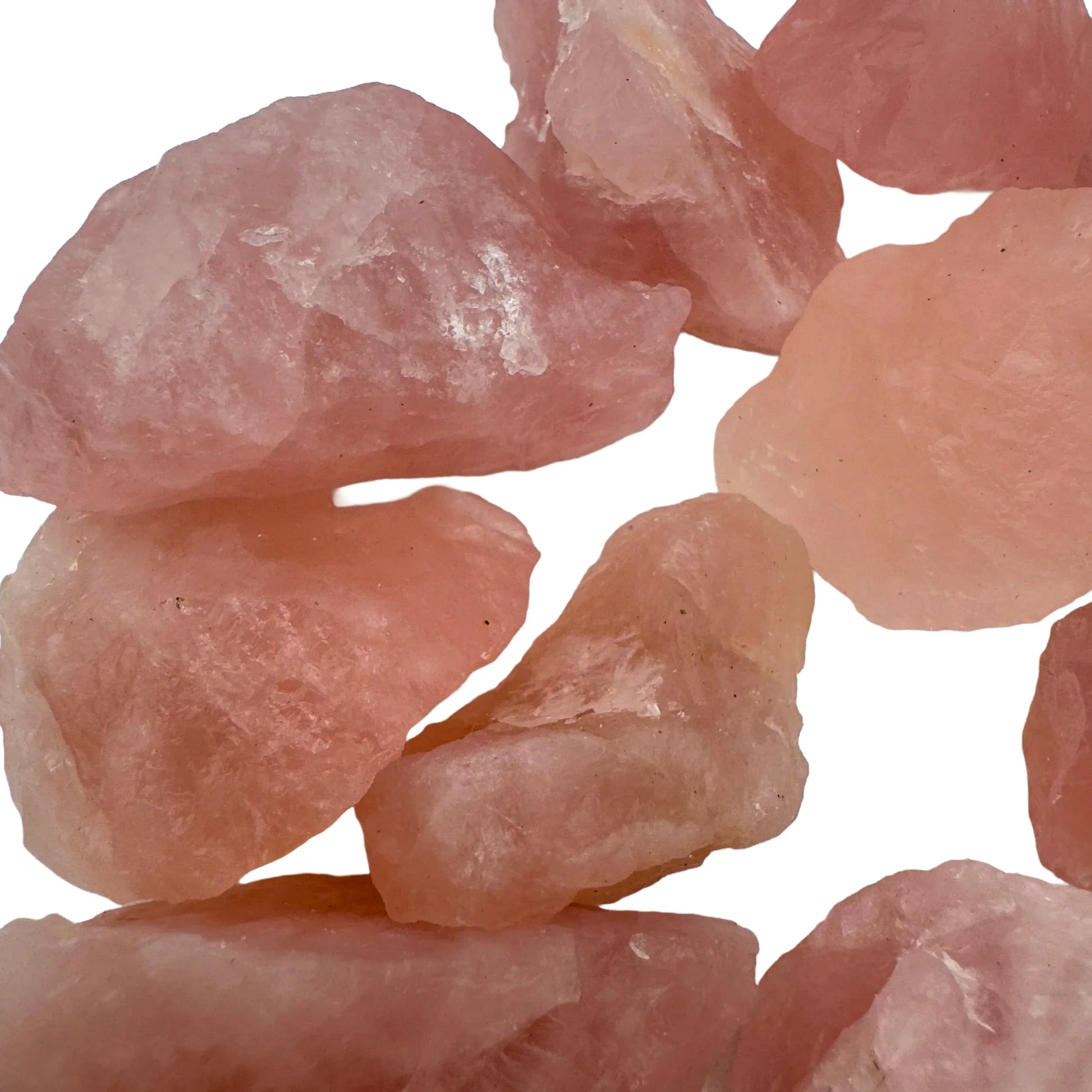 Underside detail of Grade AA Rose Quartz raw stone, Namibia-sourced, kept near for Love.