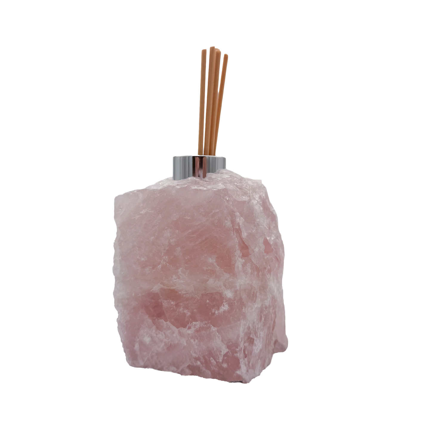 Rose quartz stone reed diffuser, natural rough exterior, Minas Gerais Brazil