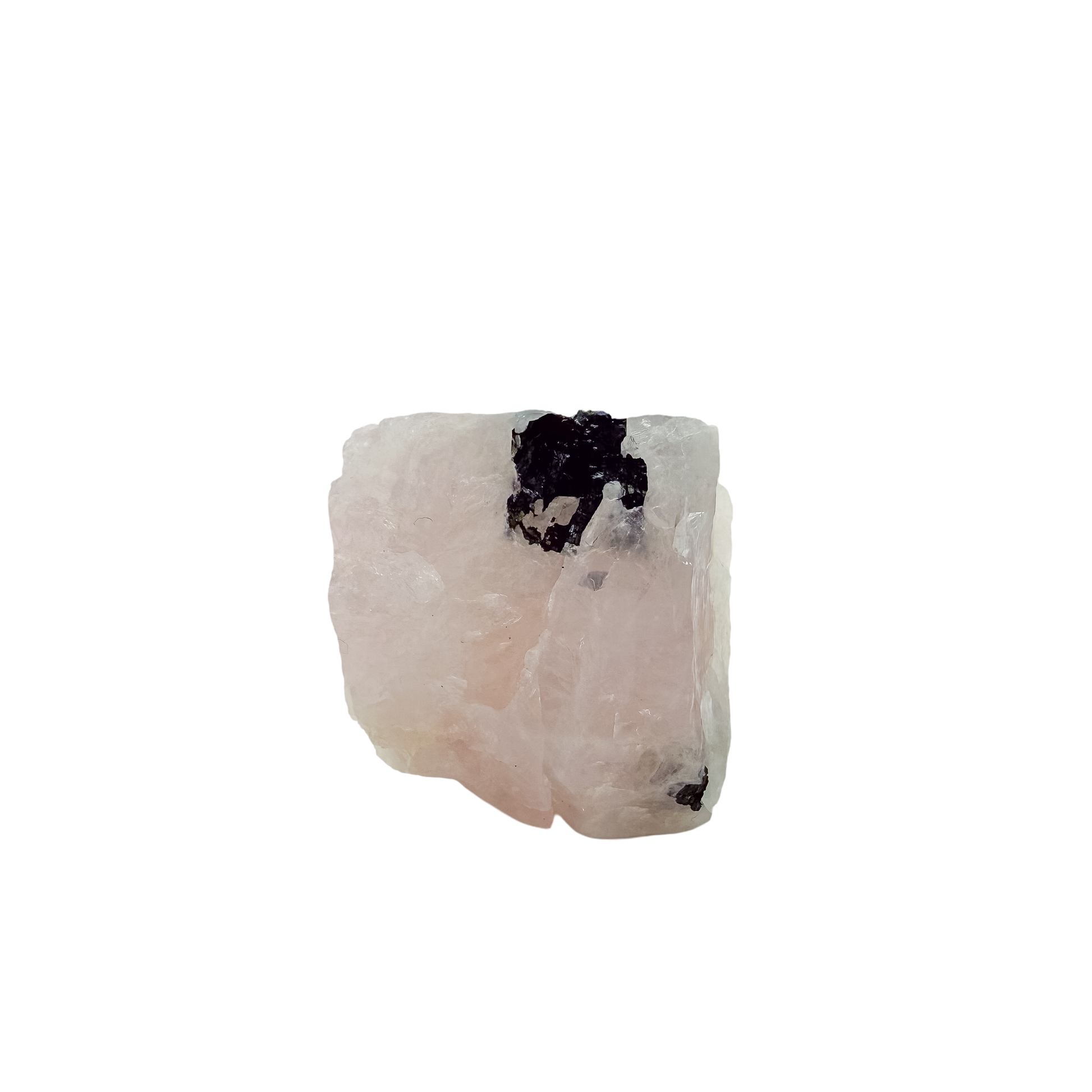 Angled view of the blocky pink form, pink ground against black prisms, 212 g