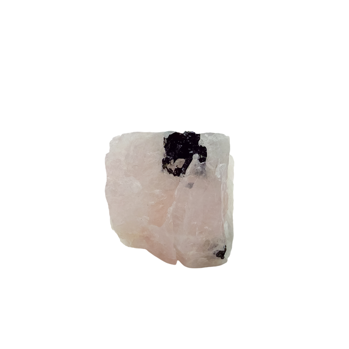 Angled view of the blocky pink form, pink ground against black prisms, 212 g