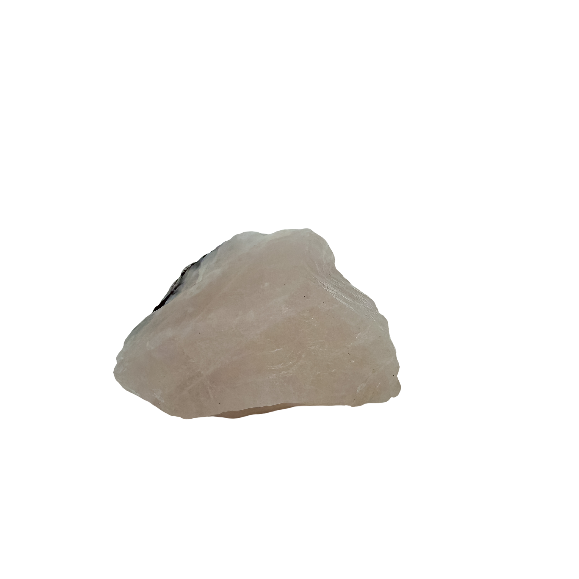 Pink quartz cut through with jet-black tourmaline, the broad pink face at 128 g