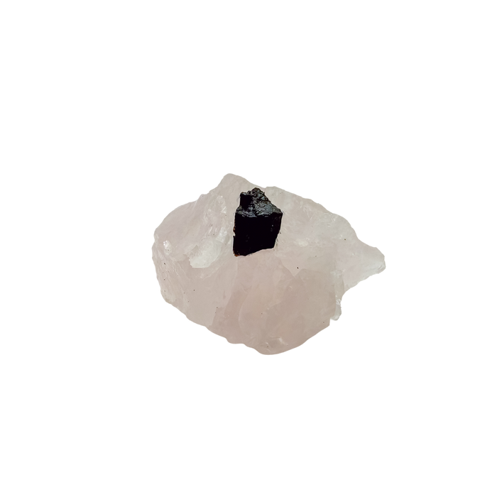 Rear view of the upright pink block, largely pink quartz at 98 g