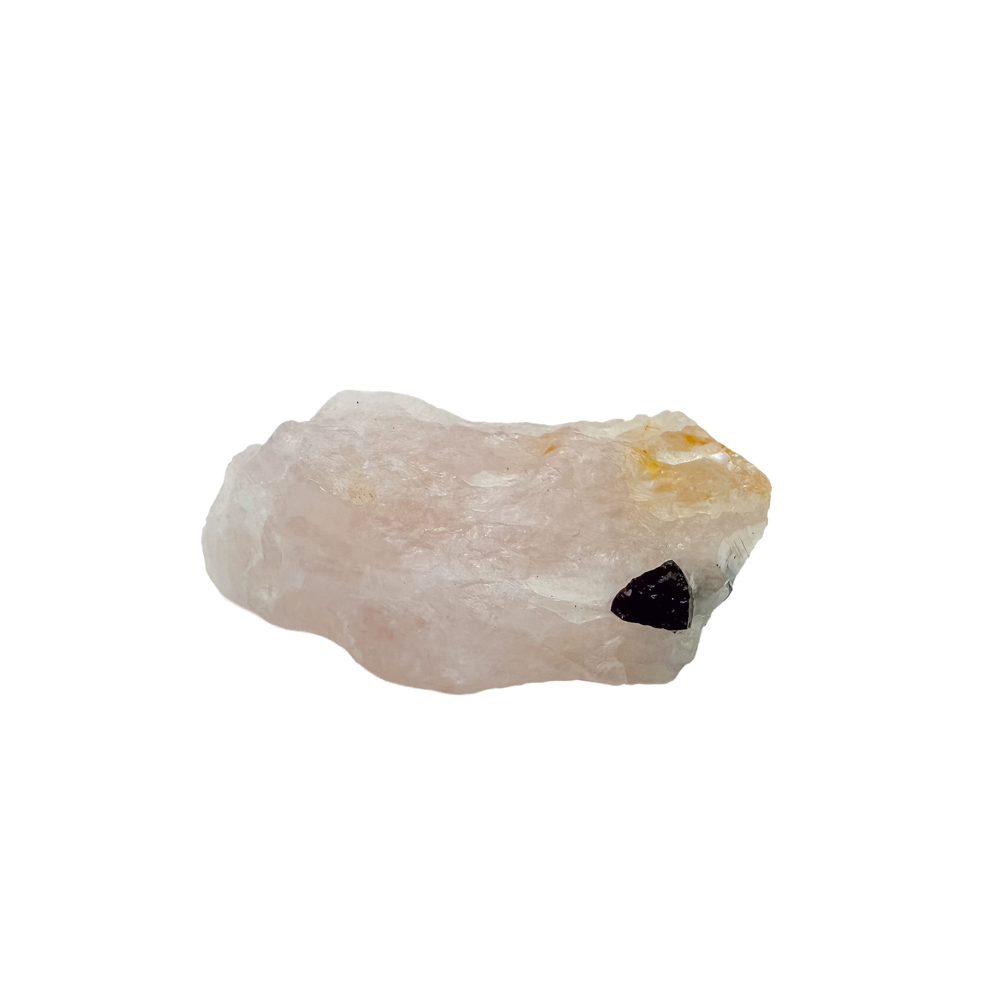 Side-on view of the slim standing piece, tourmaline running through 98 g of quartz