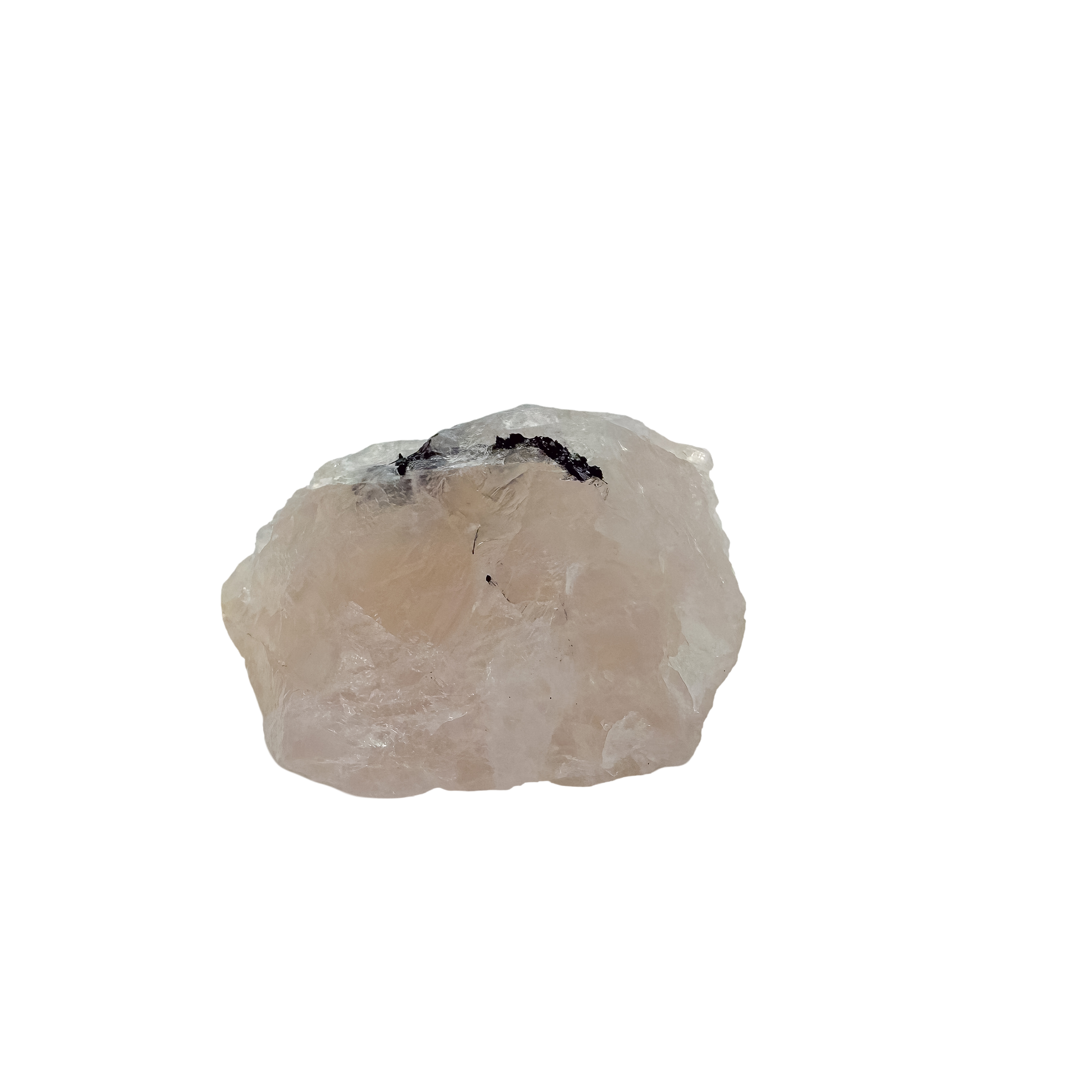 Rose quartz threaded with black tourmaline, the even pink body, 2.36 by 1.96 inches from Minas Gerais