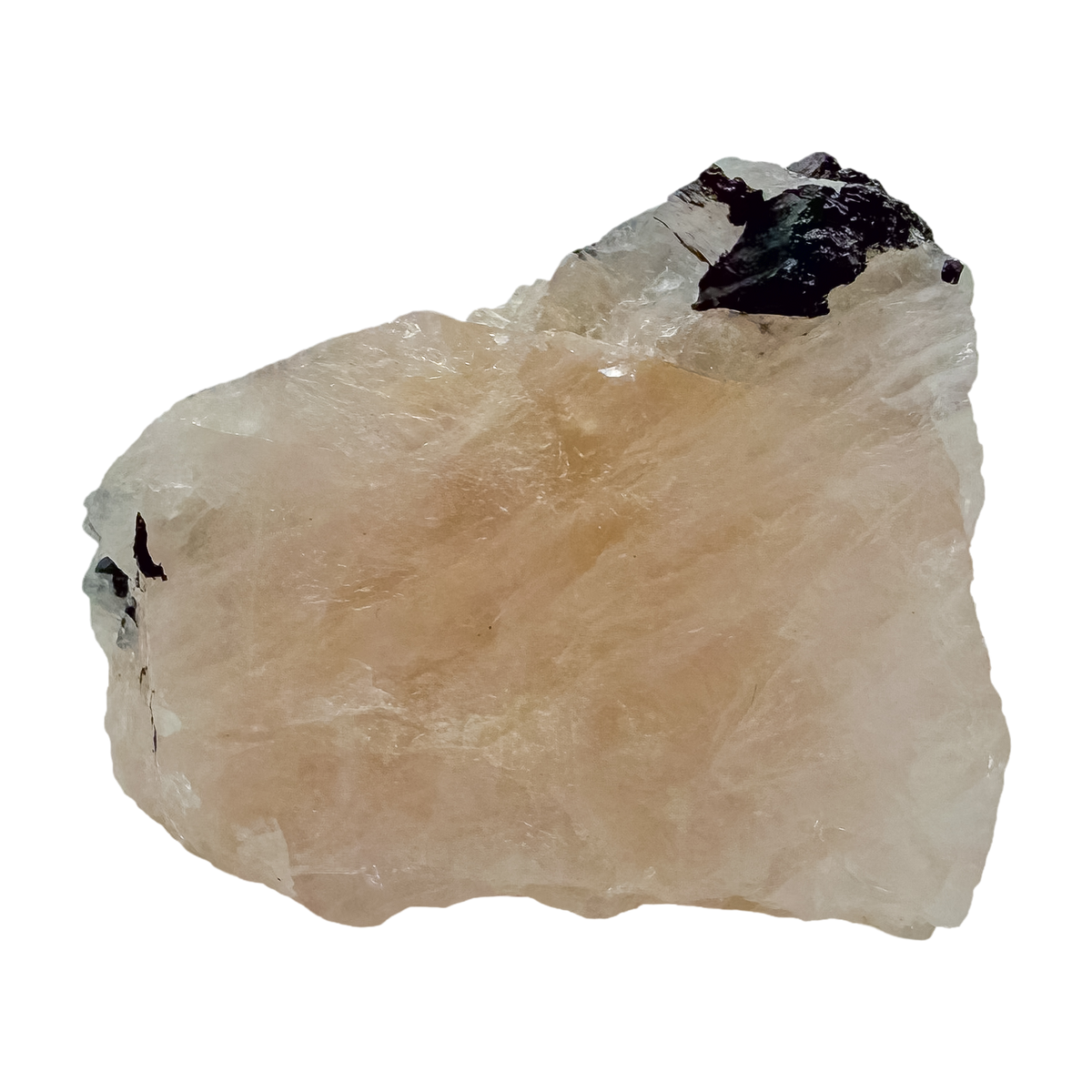 Pink quartz cut through with jet-black tourmaline, the deep pink chunk at 172 g
