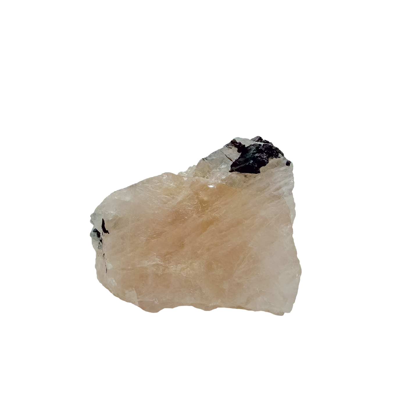 Pink quartz cut through with jet-black tourmaline, the deep pink chunk at 172 g