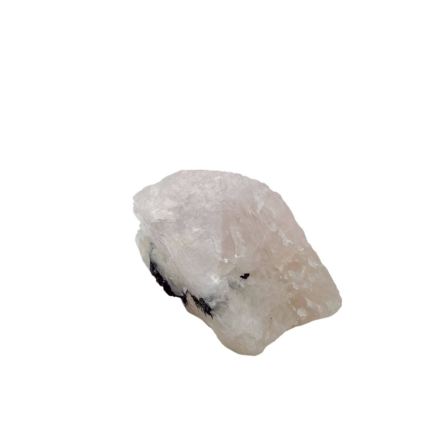 Underside of the classic pink form, 1.73 inches of Brazilian rose quartz