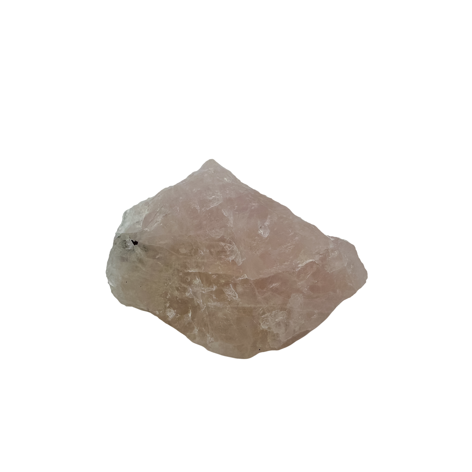 A 144 g pink quartz laced with dark tourmaline blades, the classic pink form