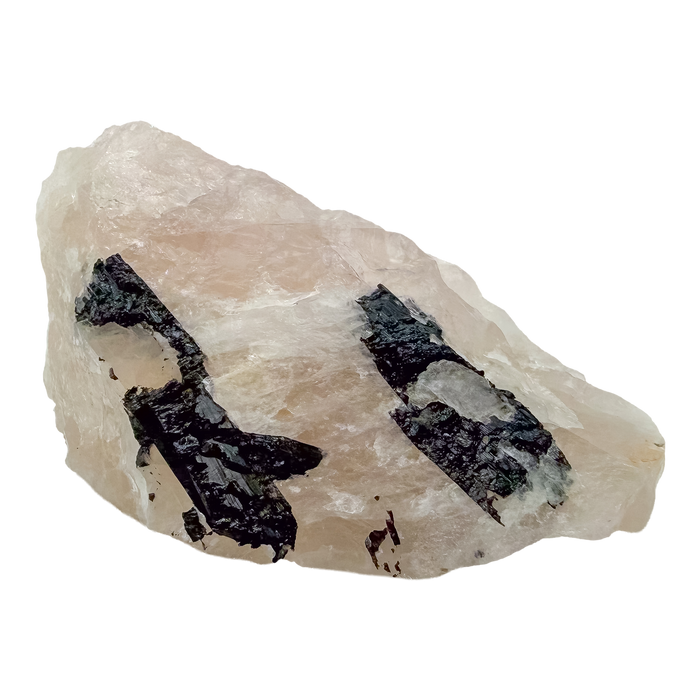 Reverse face of the long tourmaline vein, 141 g of rose quartz with tourmaline
