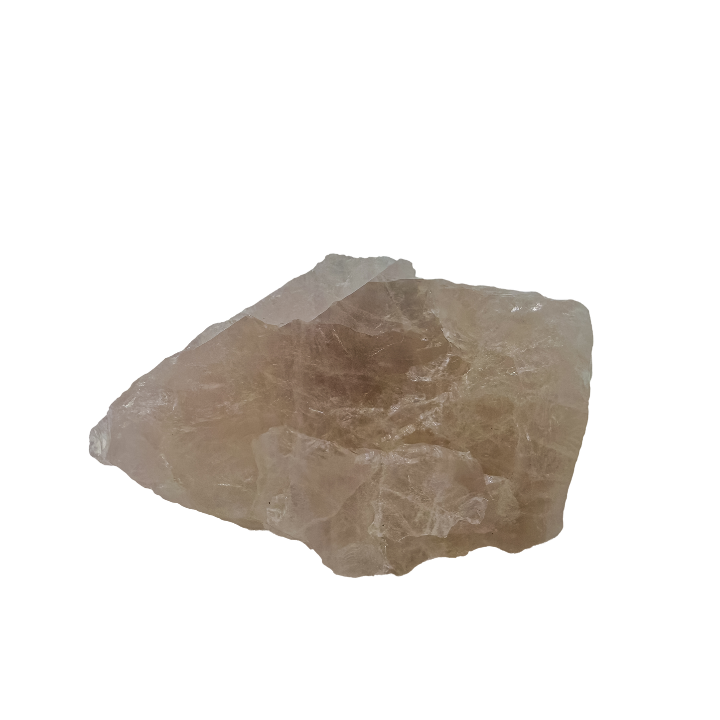 Pink quartz cut through with jet-black tourmaline, the tapered pink piece at 163 g