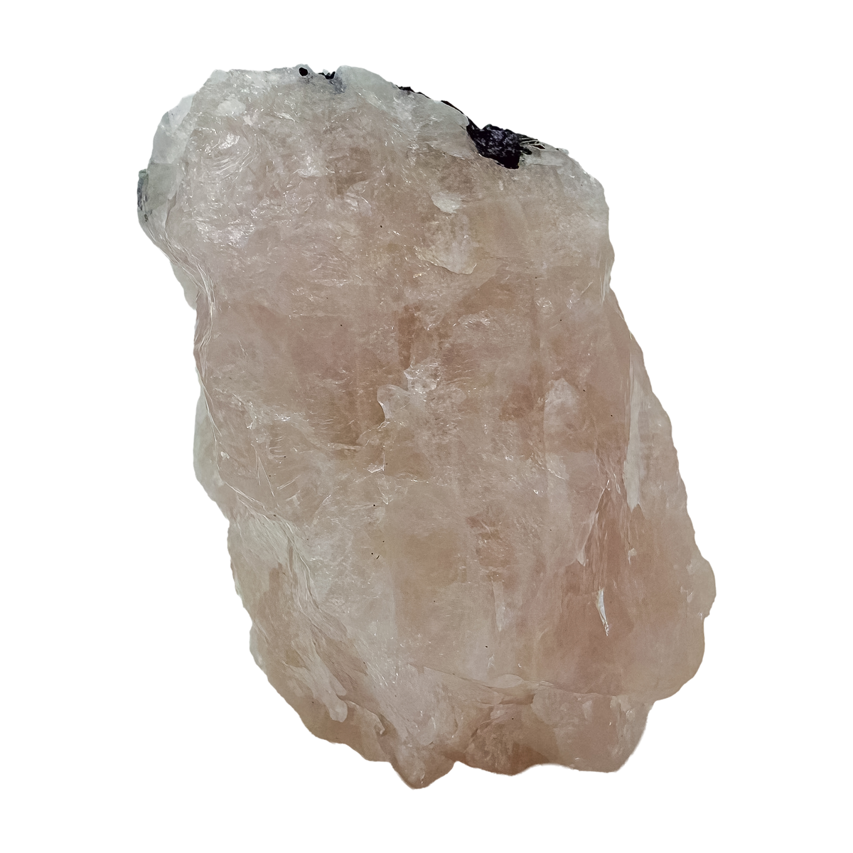 Brazilian rose quartz with tourmaline, the elongated pink body, 2.88 inches long