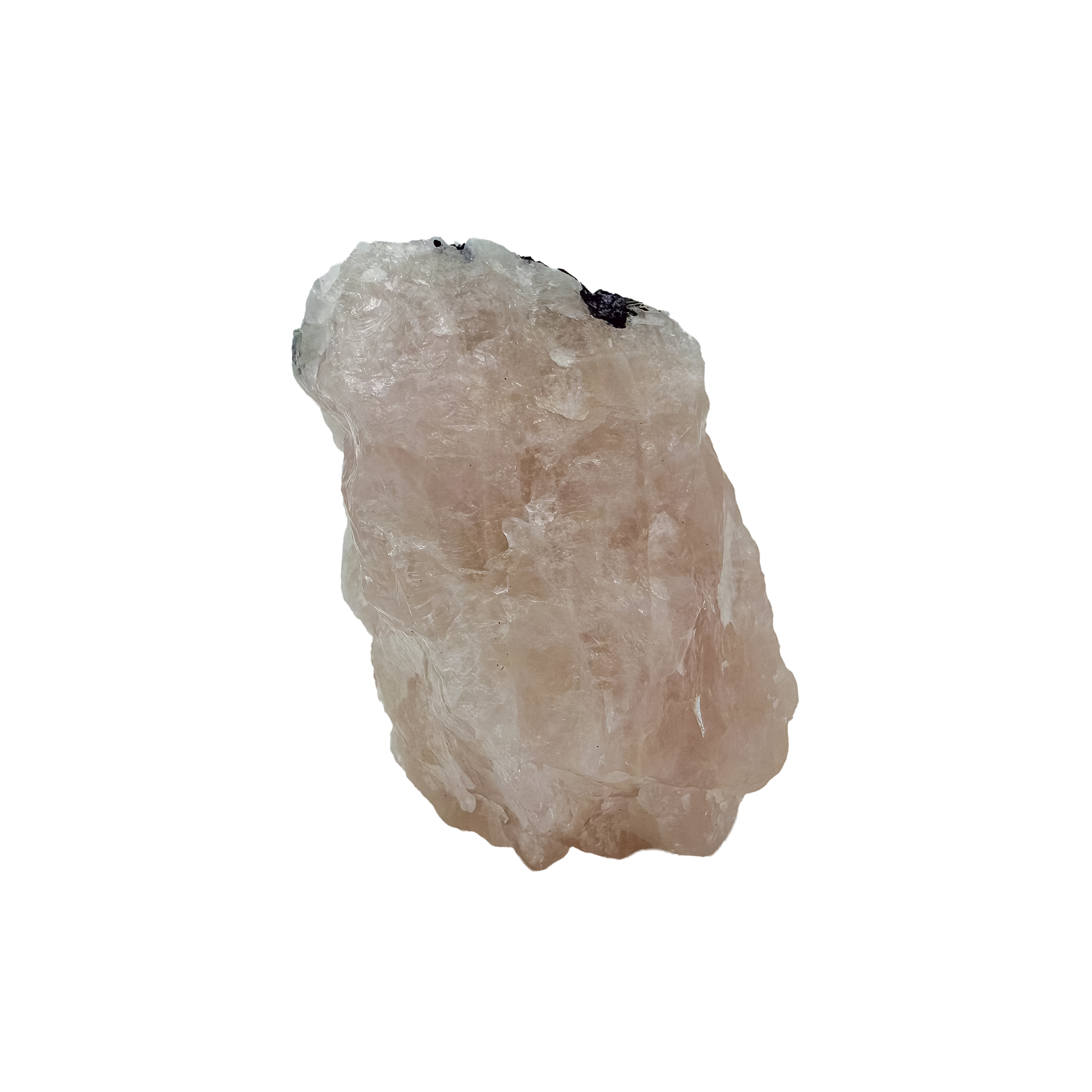 Brazilian rose quartz with tourmaline, the elongated pink body, 2.88 inches long