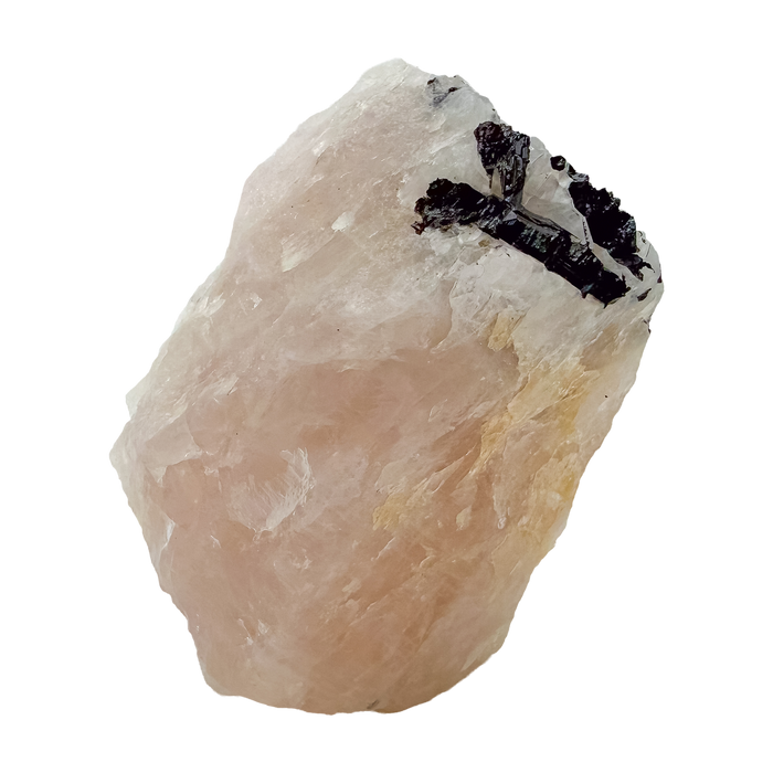 The elongated pink body turned to show tourmaline under the quartz, 164 g