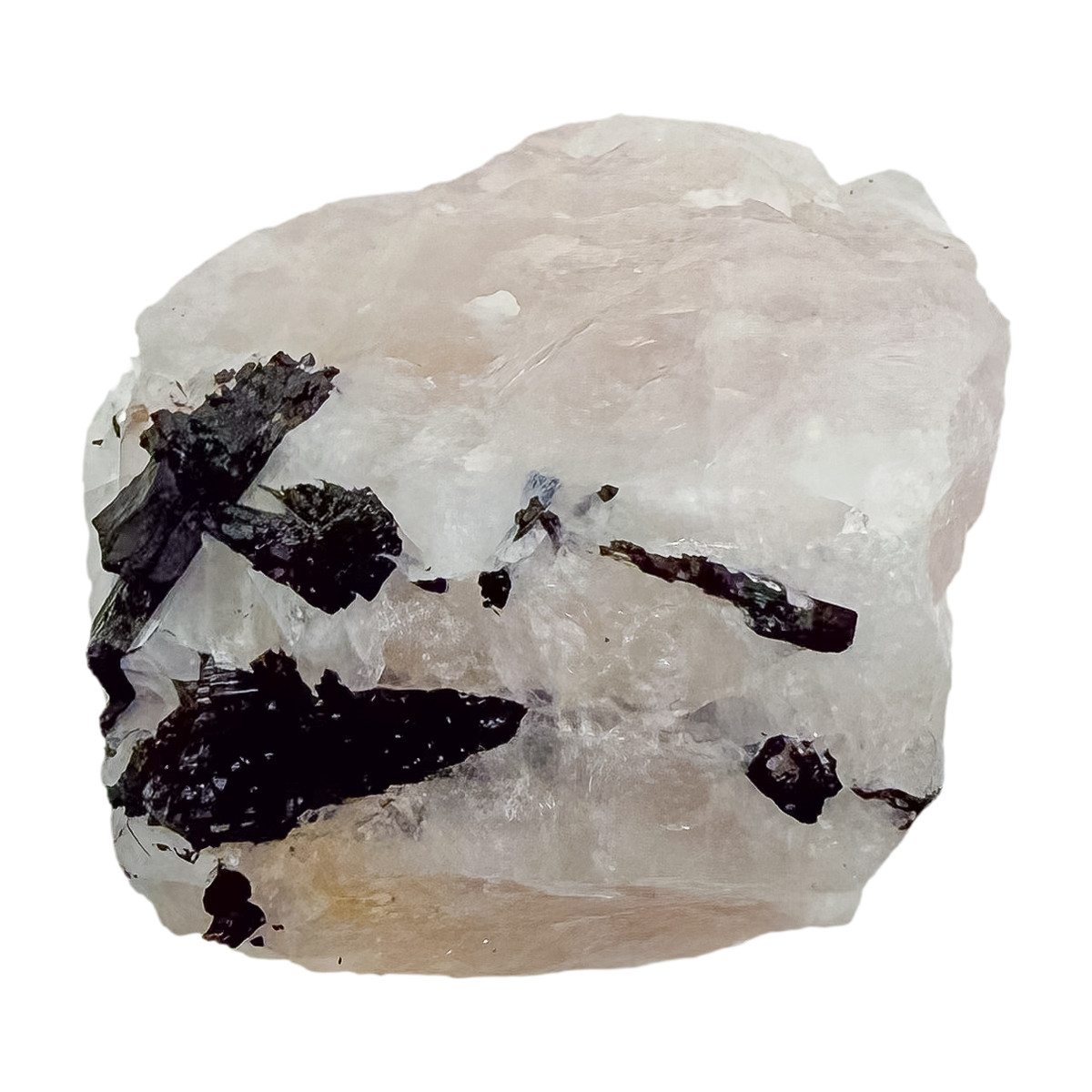 Rear view of the elongated pink body, largely pink quartz at 164 g