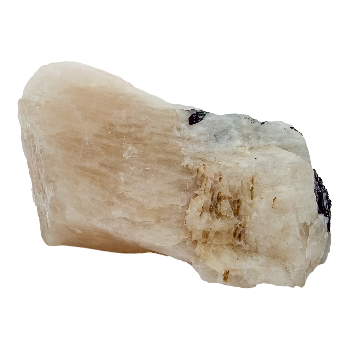 Three-quarter view of the broad pink slab, 3.16 inches long