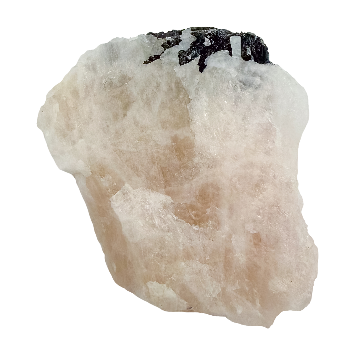 Macro of the tourmaline and quartz intergrowth on the broad pink slab, 3.16 inches