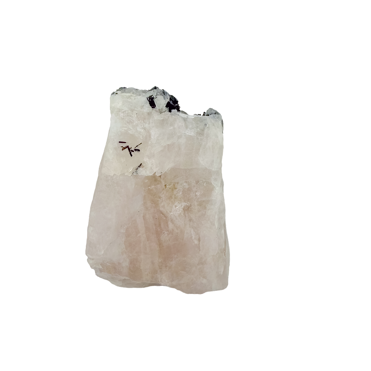 The large pink block tilted to catch light, 2.03 inches wide