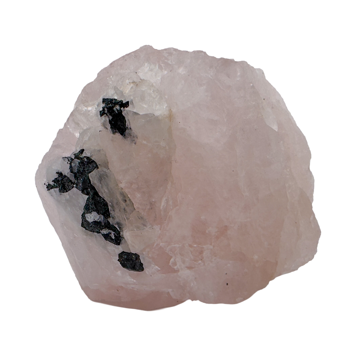 Rose Quartz with Black Tourmaline specimen from Brazil — flat lay view
