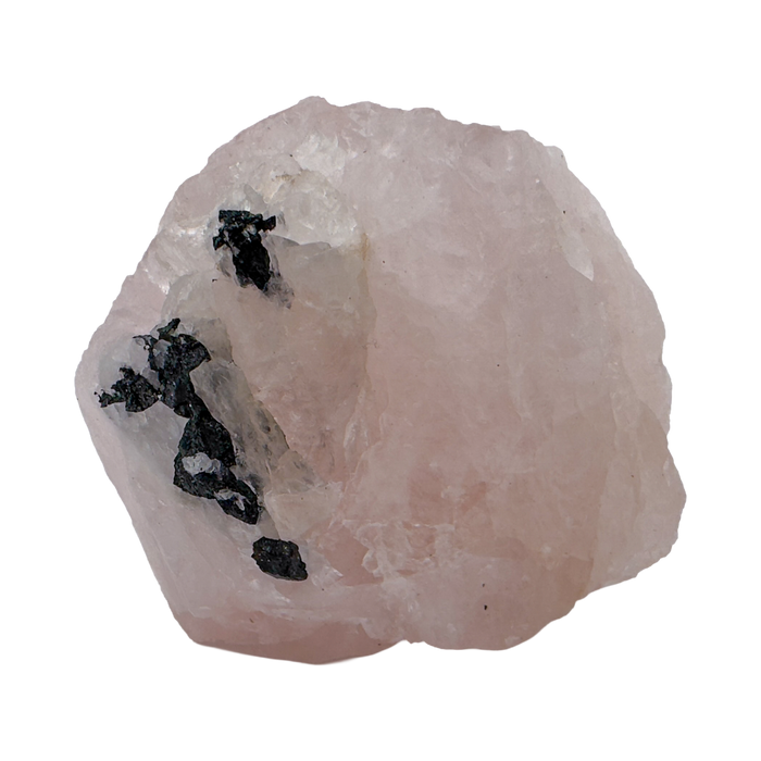 Rose Quartz with Black Tourmaline specimen from Brazil — flat lay view