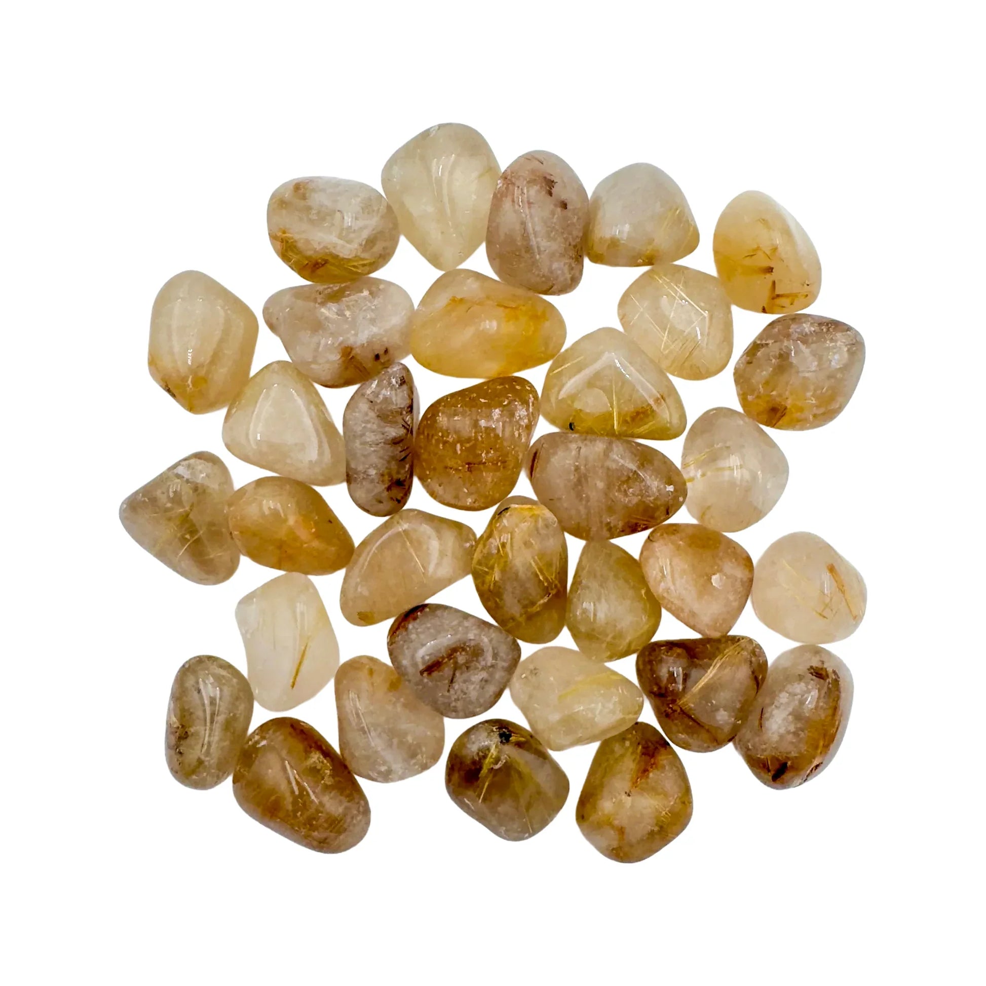 Tumbled Rutilated Golden Quartz Crystals for Cleansing, Healing & Manifestation — clear polished, AA grade from Brazil