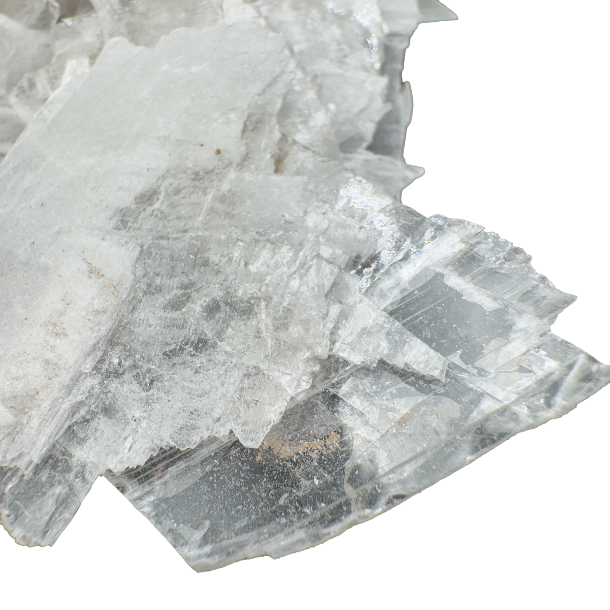 Selenite crystal chips showing pearly white fibrous shards, AAA grade New Mexico
