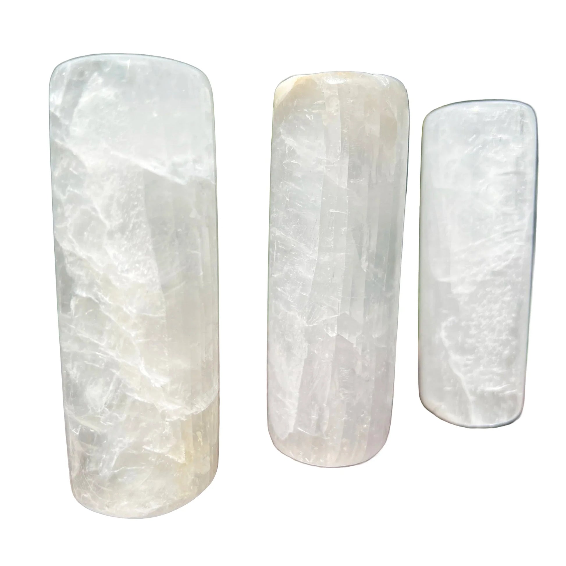 Color detail of Selenite polished cylinder, United States-sourced.