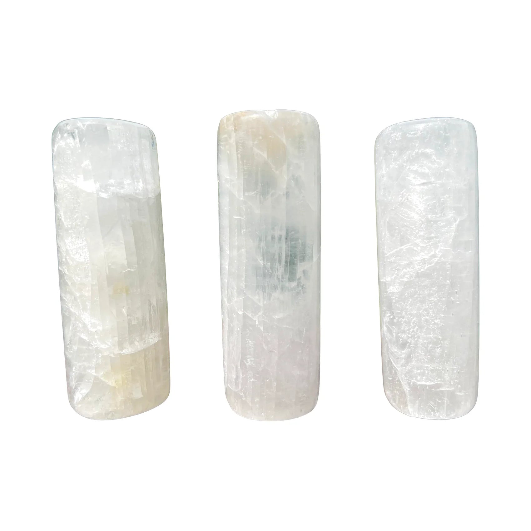 Polished Selenite Cylinders Crystals to support Balancing, Cleansing & Meditation — clear polished, AAA grade from New Mexico
