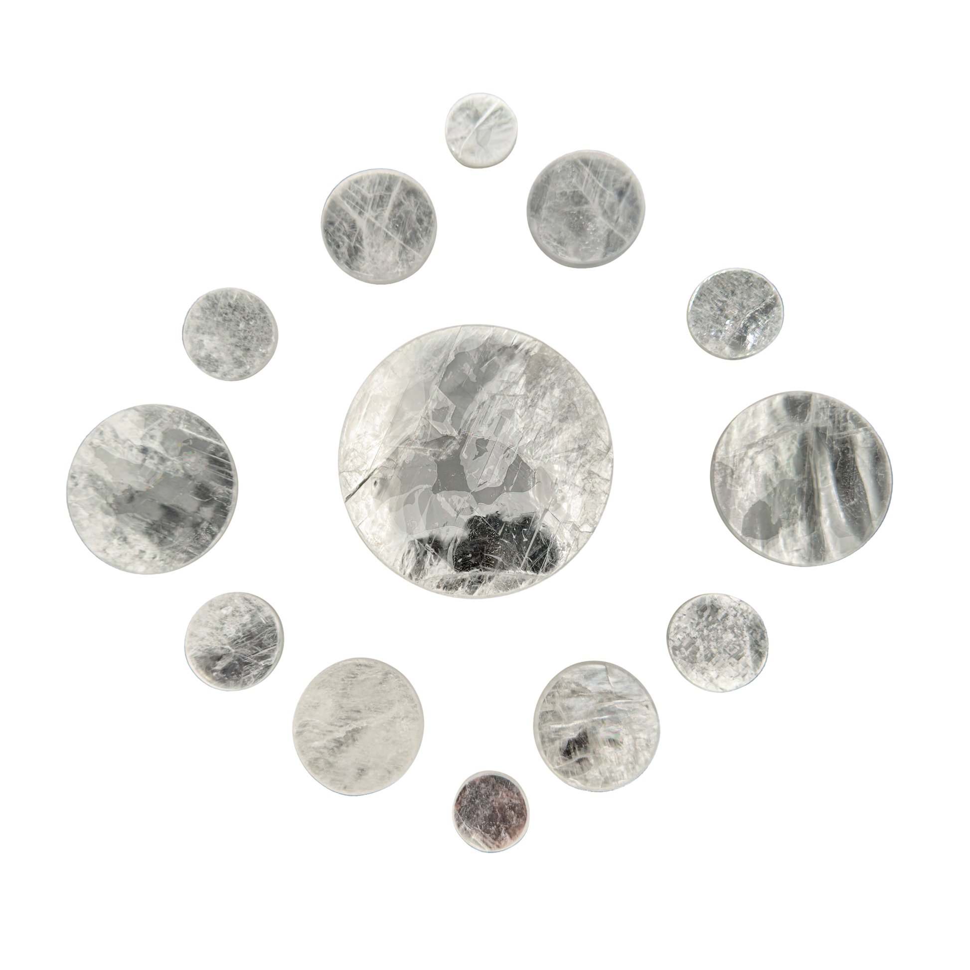 Selenite polished disc, translucent white gypsum with satin optical fiber, AAA grade New Mexico, view 2