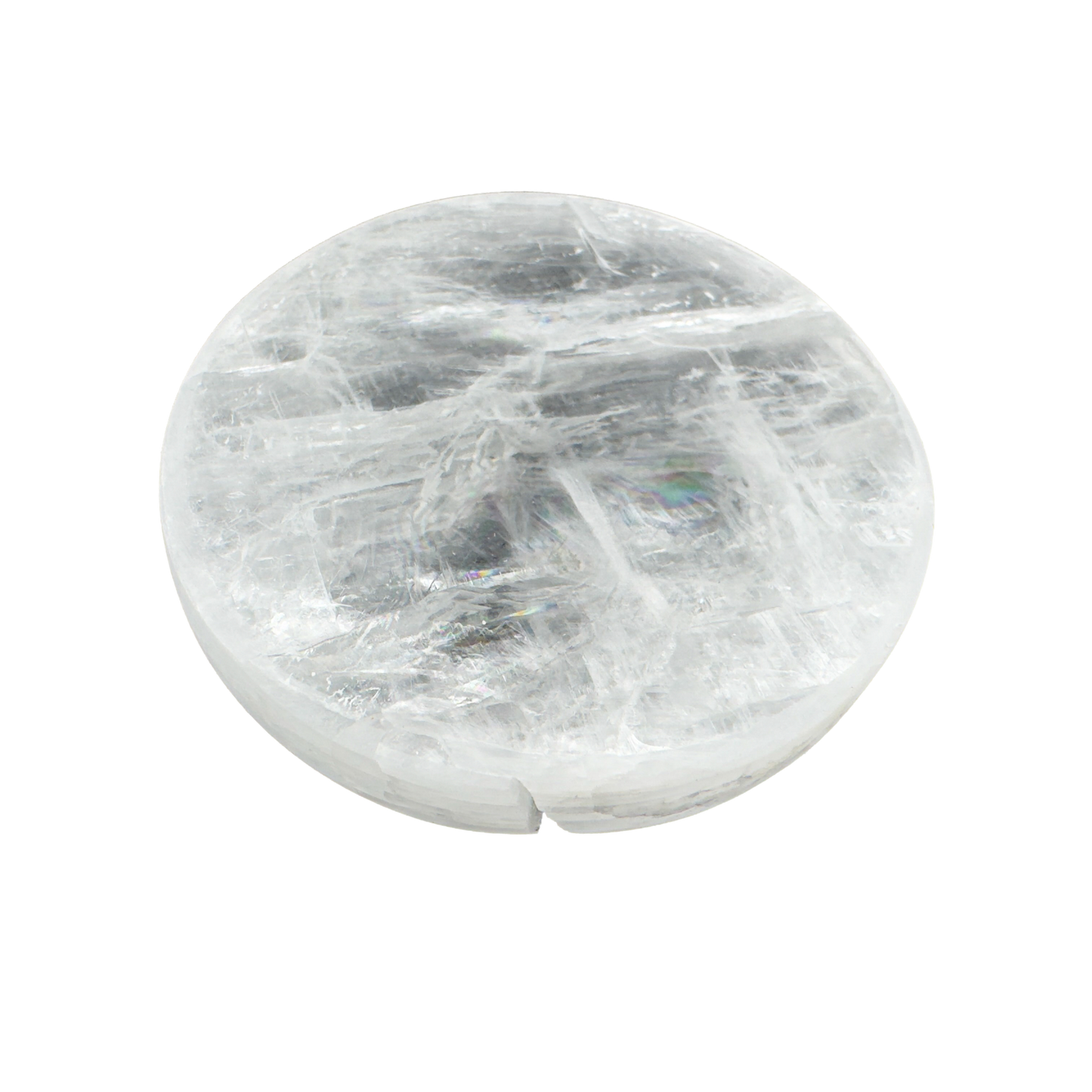 Selenite polished disc, translucent white gypsum with satin optical fiber, AAA grade New Mexico, view 7